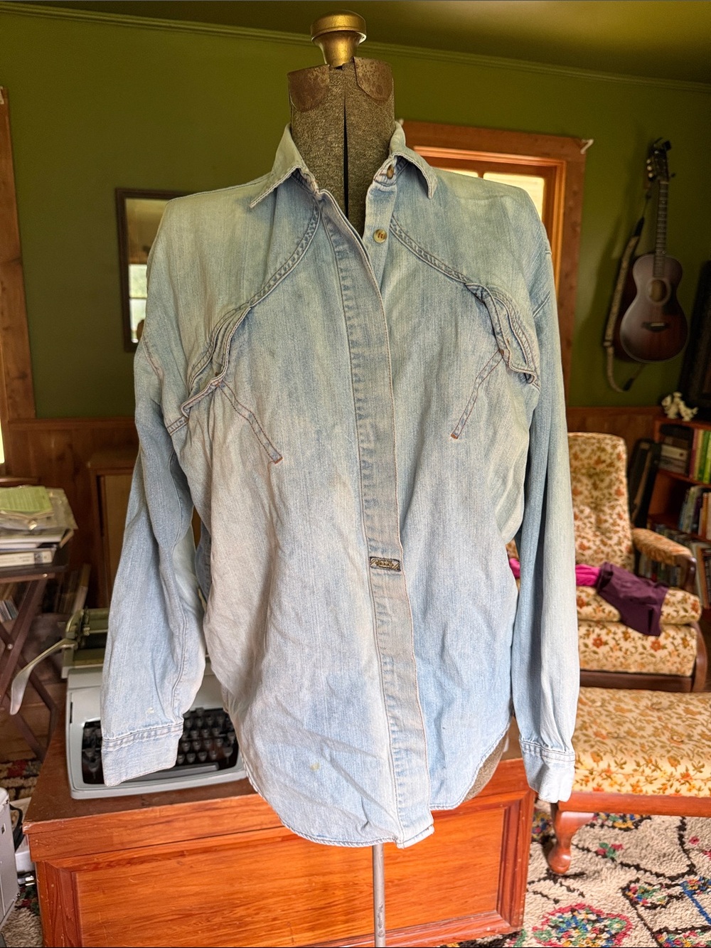 Marithe Francois Girbaud Light Blue Denim Shirt with Contrast Stitching